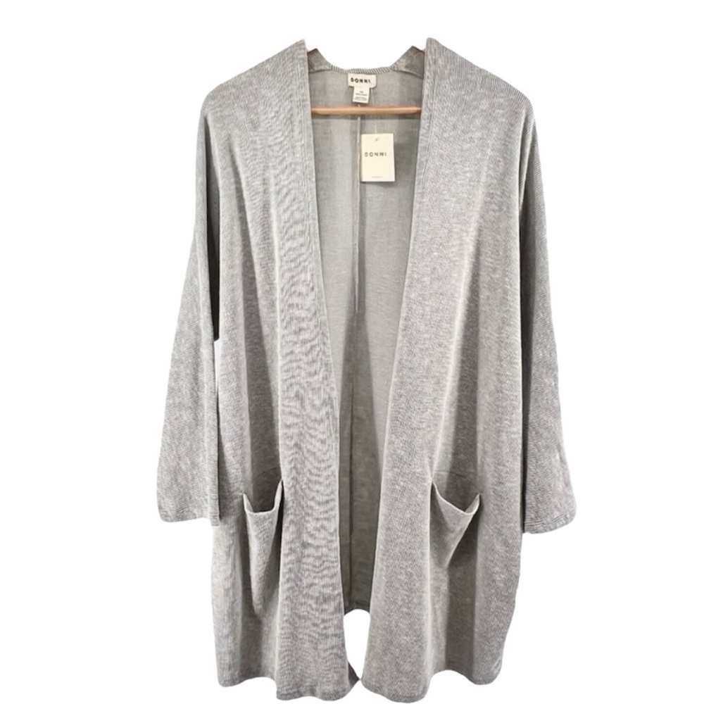 DONNI. Anthropologie NWT Womens Sandwash Cardigan OSFM Ribbed Sweater Coat Gray